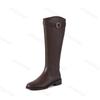 Fashion Vintage Warm Plush Women Knee High Boots Fashion Belt Buckle Shoes Autumn Winter Pointed Low Heel Women's Knight Long Booties