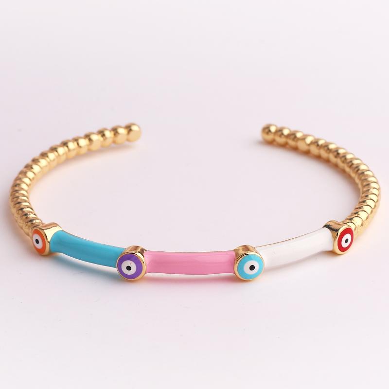 High Quality Fashion Drip Oil Hand Jewelry Gold Color Colorful Enamel Turkish Lucky Evil Eye Bangle Bracelet For Women