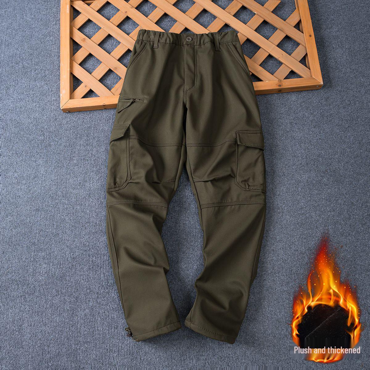 

Мужские износостойкие брюки с множеством карманов, на хлопковой вельветовой подкладке, прямого кроя, для работы, на осень и зиму. M