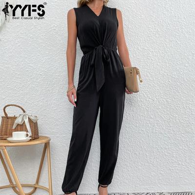 Damenmode, lässig, einfarbig, bedruckt, Sommer, Frühling, ärmellos, V-Ausschnitt, Hose, Overalls und Strampler