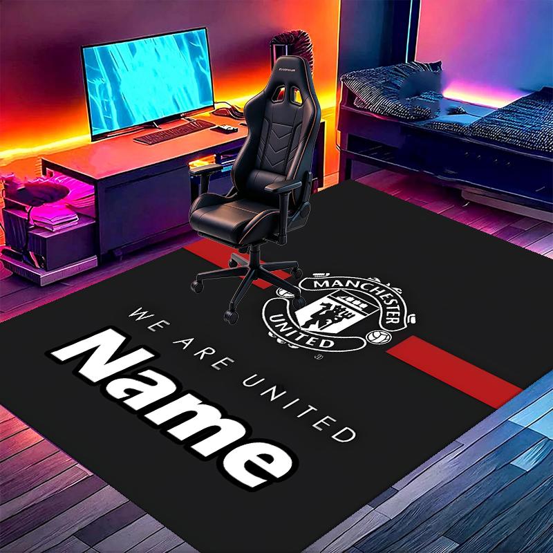 Custom Name Personalized Manchester Football F.C Print Carpet, Versatile Home Decor Rug, for Playroom, Apartment, Balcony, Entryway, Hallway Gift