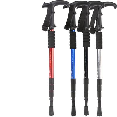 Four Section T-handle Folding Trekking Pole Ultra Light Outdoor Travel Stick Aluminum Alloy Telescopic Walking Stick