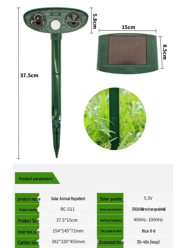 Solar-Powered Ultrasonic Animal Repeller with Infrared for Cats and Dogs