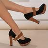 Women's Retro Style Round Toe High Heeled Pumps, Buckle Platform Block Heel Shoes, Women's Footwear