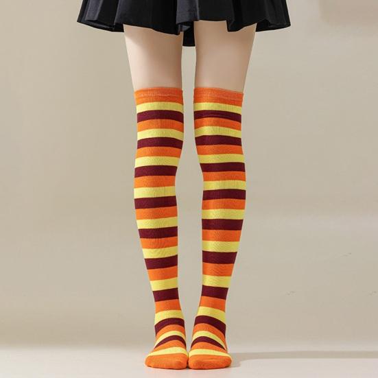Striped Thigh High Socks Women Colorful Over-the-Knee Socks Retro Stretchy Thigh Highs for Girls Cosplay Lolita Costume