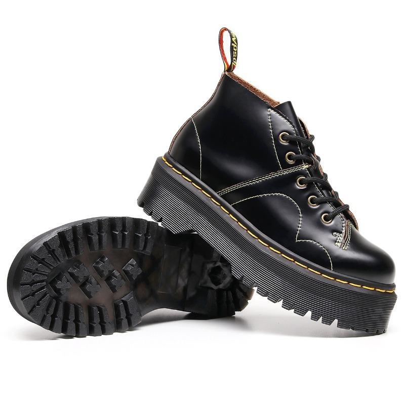 Nuove scarpe con faccia di scimmia traforata stivali da motociclista donna, stivali corti britannici in pelle punta rotonda uomo e donna suole spesse scarpe muffin rialzanti