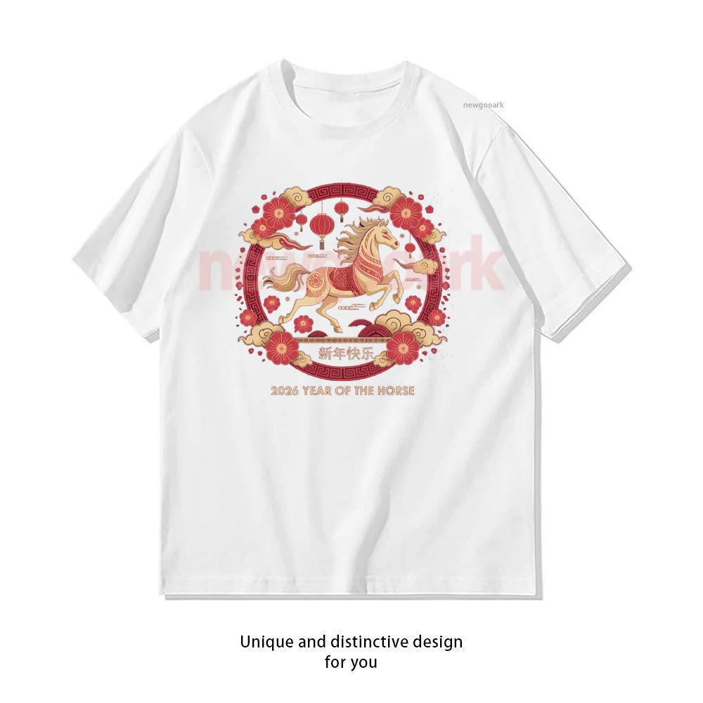 Chinese Zodiac Horse New Year 2026 Graphic T Shirts China New Year 2026 Women Unisex Cotton Tshirt Casual Fashion Cotton Tops