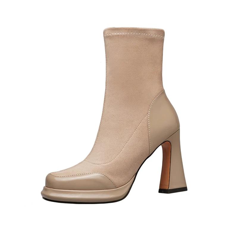 Vintage Women Ankle Boots Fashion Elegant Side Zippers Shoes Autumn Winter Thick Heel Laides Modern Short Booties