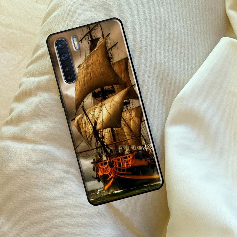 Sailing Pirate Ship Boat Case For Oppo A96 A76 A16 A18 A38 A58 A78 A98 A74 A94 A54 A80 A60 A40 A15 A17 A57 A5 A6 Pro