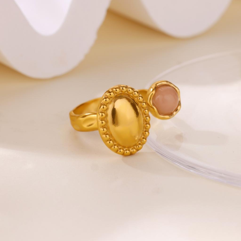 Luxury Bule Opal Oval Sun Rings For Women Girls Stainless Steel Gold Color Open Ring New Wedding Couple Jewelry Gift