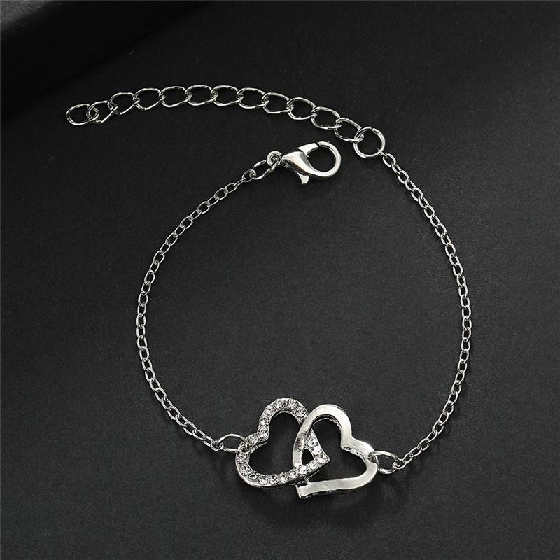Necklace+Bracelet+ear Stud+finger Ring 4pcs/Set Double Heart Geometry Jewelry Fashion Simple Women's Gift Bridal Accessories