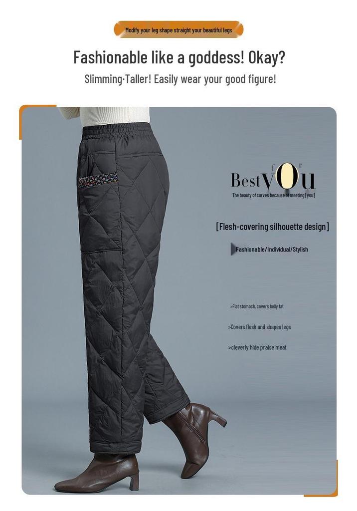Chic High-Waisted Goose Down Winter Pants for Middle-Aged Women