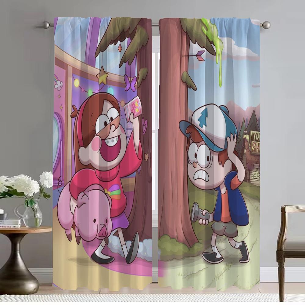 Kitchen Curtains 2 Pieces Gravity Falls Living Room Curtain Tulle for Bedroom Partition Halloween Decoration Shades Blackout