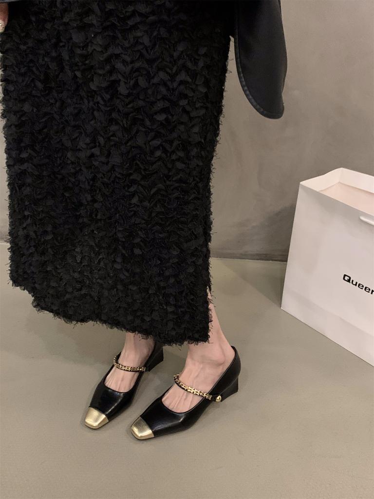 French thick heel square head Mary Jane single shoes women's shoes 2025 new spring and autumn small fragrant temperament evening shoes
