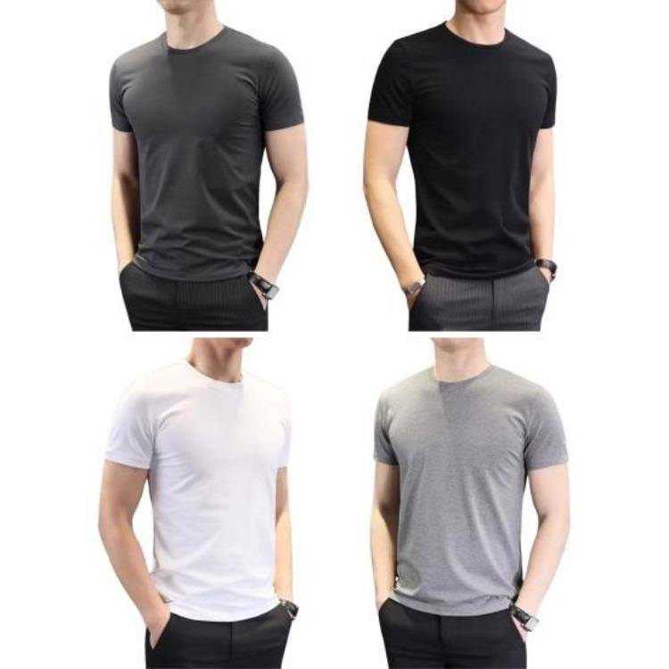Men Summer Slim Fit T-shirt Solid Color O Neck Short Sleeves Soft Breathable Pullover Sports Business Casual Office Top