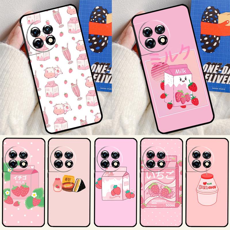Kawaii Strawberry Milk For OnePlus 13 12 11 12R 13R 9 10 Pro 8T 9RT 10T 10R Nord 4 CE 2 3 Lite N20 N30 Phone Case