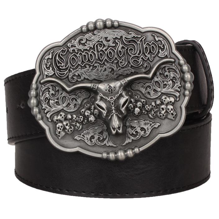 Wild West TEXAS Cowboy Belt Bull Skull Head Metal Buckle American Texan Pride Fashion Waistband For Men