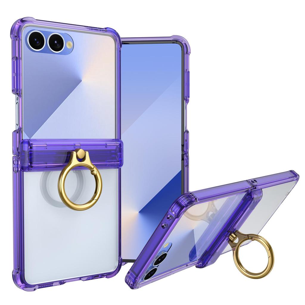 כיסוי תואם לסמסונג Z Flip7: מגן ארבע פינות נגד נפילות עם מעמד טבעת, מתאים ל-Flip6/5, הגנת ציר כרית אוויר