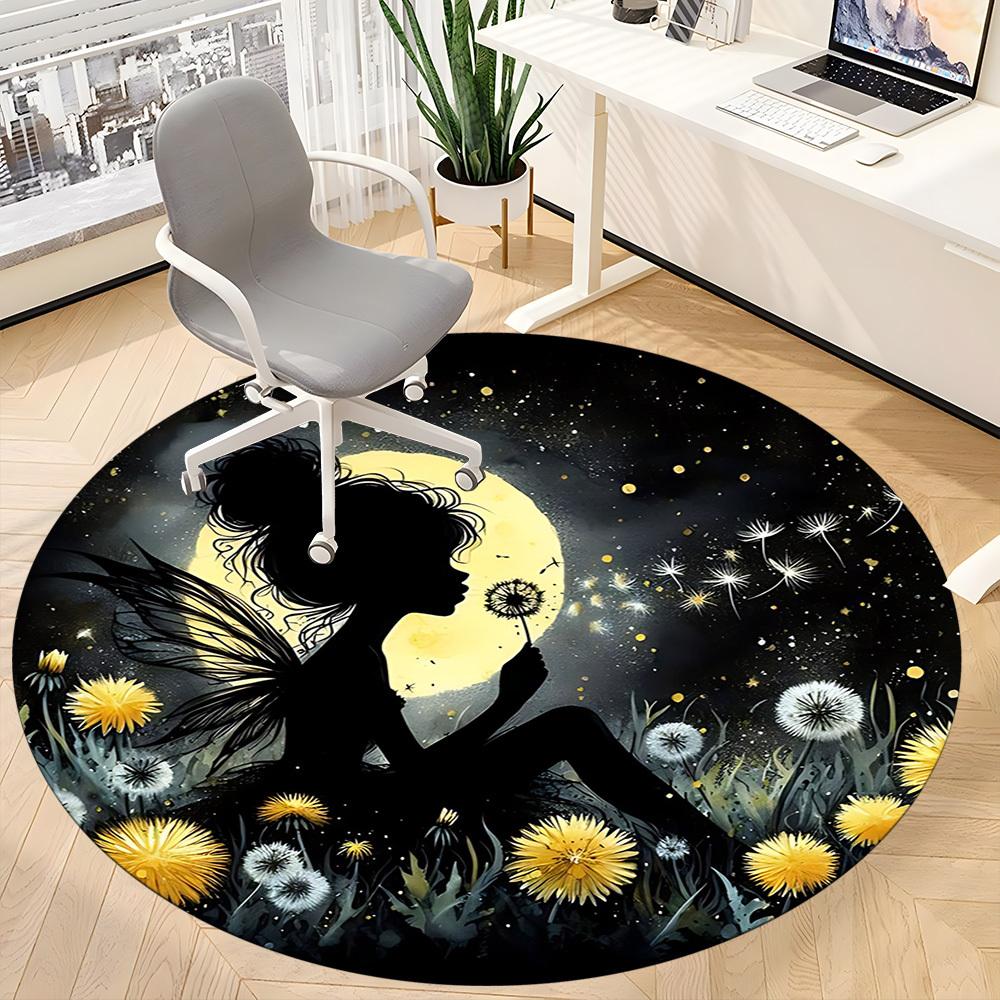 1pc Fairy Dandelion Office Round Area Rug,  Mat Suitable ForOffice, Under Office Chairs Bedroom Living Room Home Decor, Room Deco
