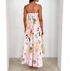 Summer Women's Elegant Printed Elastic Back Dress Vacation Styles French Floral Halters Long Dresses