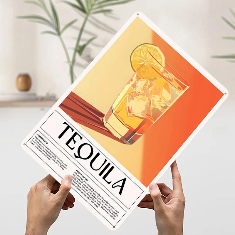 Tequila Cocktail Recipe Printed Poster Customized Wall Art Retro Vintage Metal Tin Signs for Room Decoration At Home Decor Items
