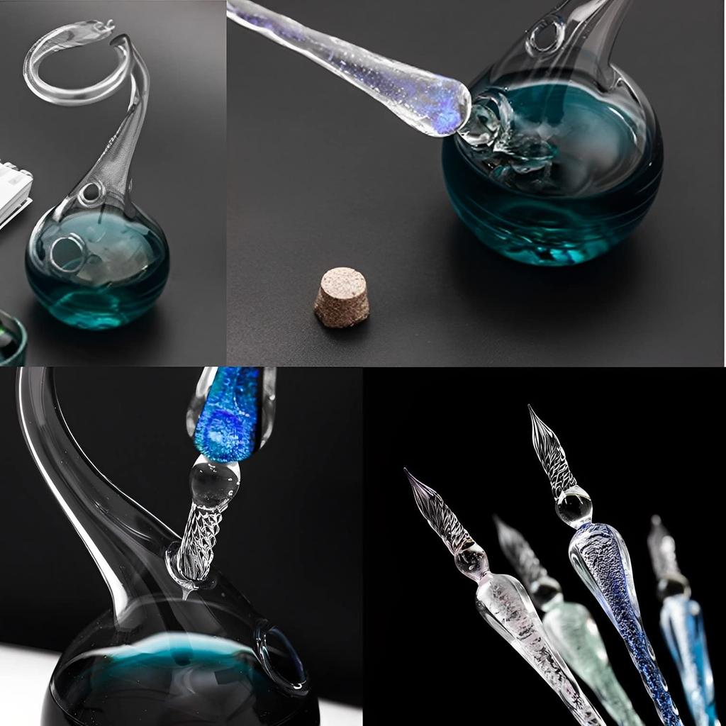 MIMIA Glass Bottle and Glass Pen Set for and Includes Dip Pen and Fountain Transparent Ink Bottle Signature, Calligraphy, Art, Painting, Decoration,