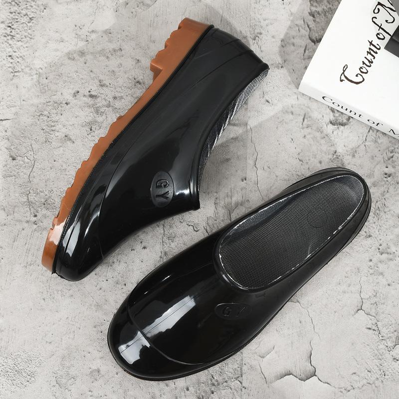 Low-top rain shoes water shoes men's adult beef tendon sole warm waterproof shoes shallow-mouth rubber shoes overshoes non-slip short tube work summer