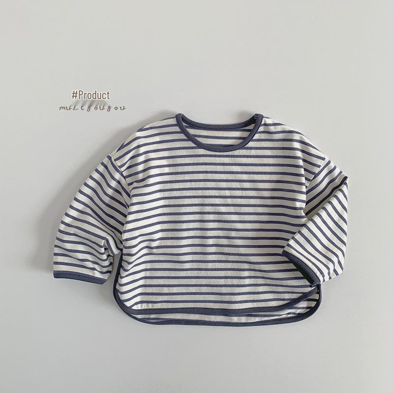 Kids' Striped Casual Korean-Style T-Shirt for Boys and Girls - Trendy and Versatile Baby and Children's Top