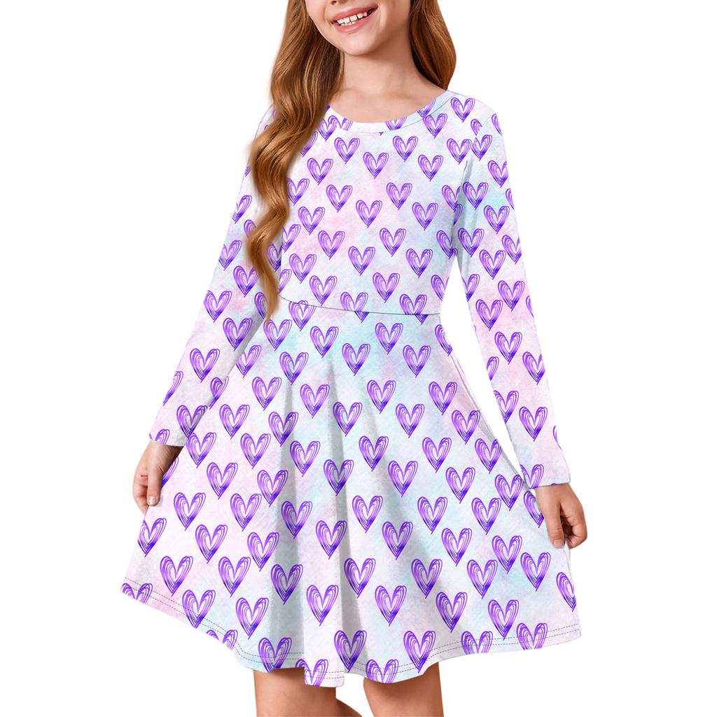 Girls' Summer Princess Dress - Long Sleeve A-Line T-Shirt Dress Valentine's Day
