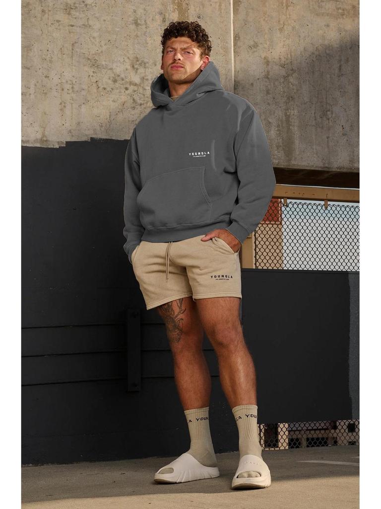 YOUNGLA Men's Oversized Pullover Hoodie Double-Layer Printed Fitness Jacket