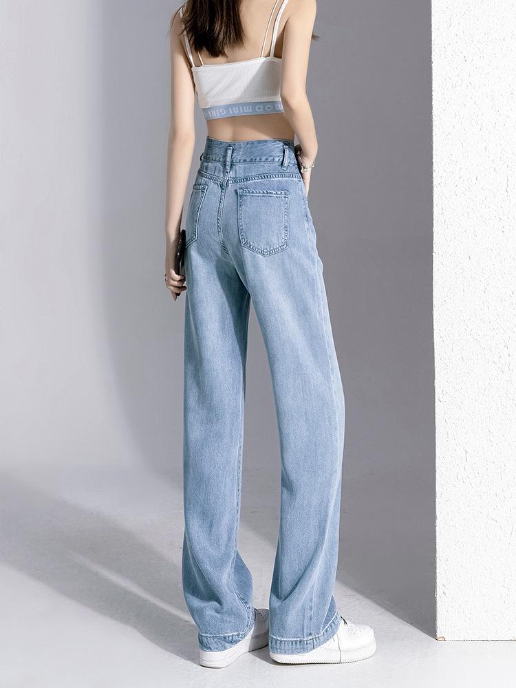 Women's 2023 Summer Blue Tencel Wide-Leg Floor-Length Jeans