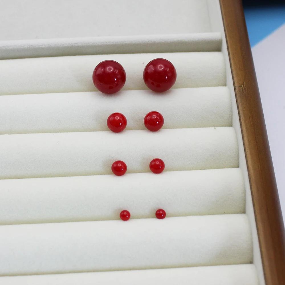 4mm 6mm 8mm 14mm Rote Farbe Runde Imitationsperlen Ohrstecker für Damen Elegantes Romantisches Temperament Schmuckzubehör Geschenk