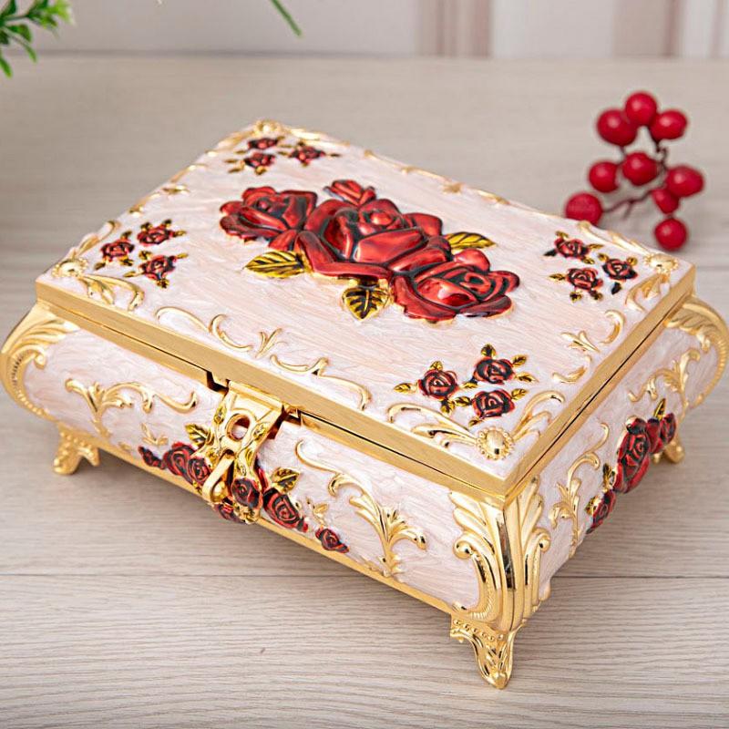 Grande Scatola per Gioielli in Metallo con Design Floreale Stile Nordico Organizer per Anelli Orecchini Anti-Appannamento Storage da Scrivania
