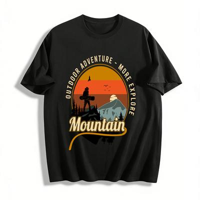 Vintage Outdoor Adventure Snowboard Mountain Graphic Casual Tee Pure Cotton T-shirt