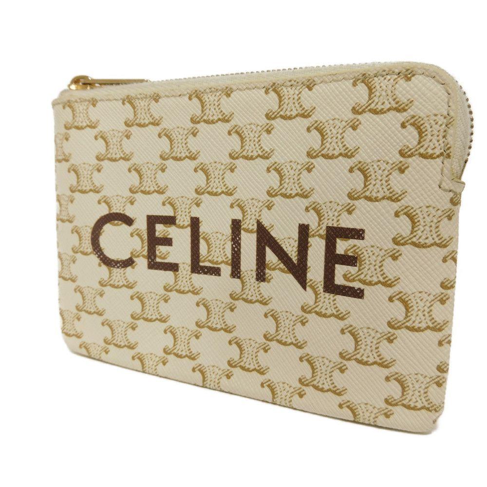 Used 10431 Logo Coin & Card Case 10C662CA2.01BC 7943 Macadam Arc de Triomphe Ivory Gold Key Ring White Unisex from