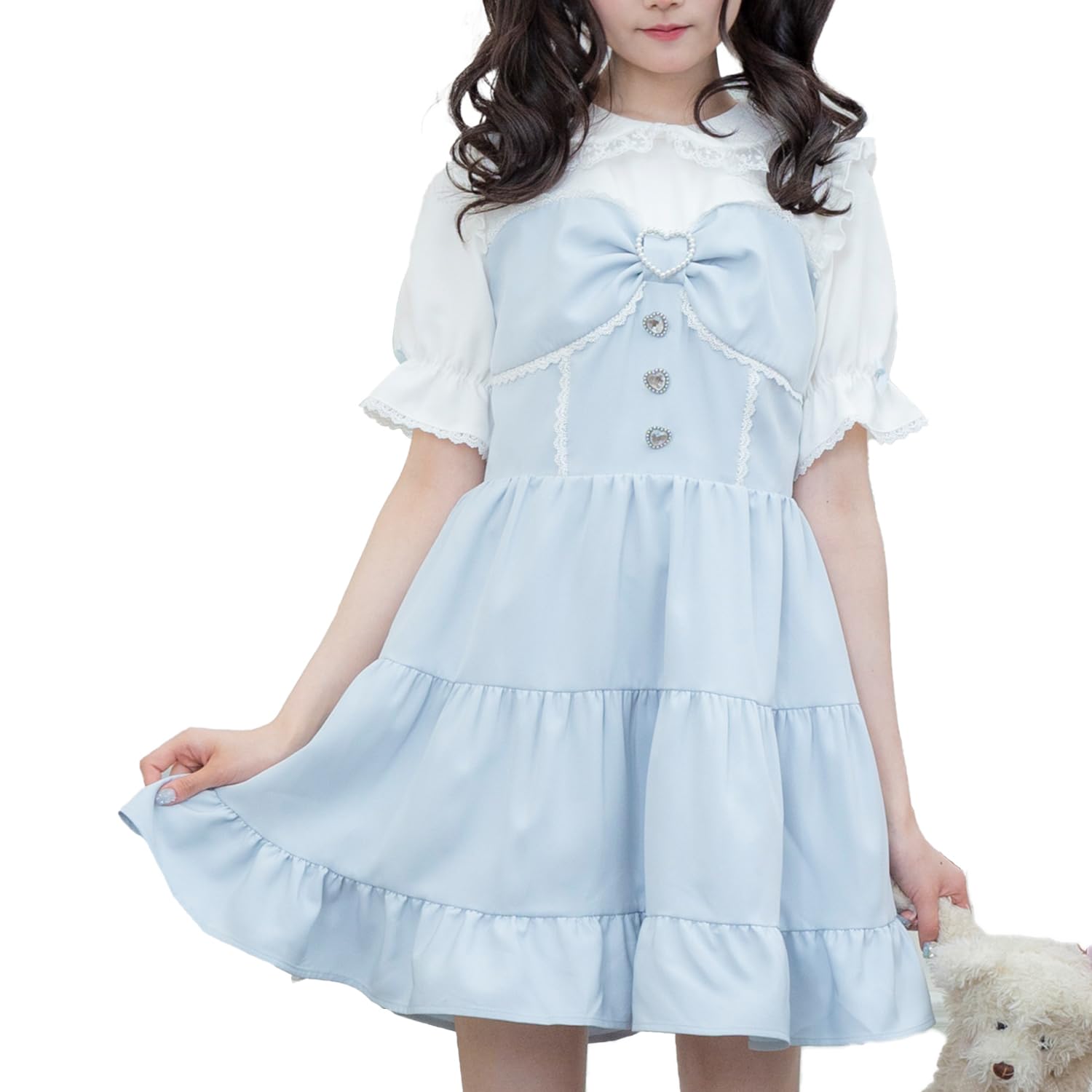 

[Yumetembo] Mass-produced Clothing [Dear My Love] Casual Dress, Round Collar, Bustiered Dress, Women s, Sax, Yumetenbo
