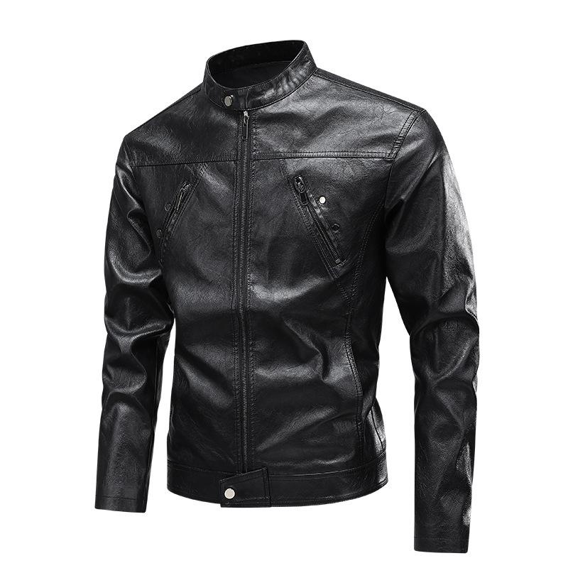 Cross-European size new men's leather jacket casual fashion stand-up collar jacket men's leather jacket motorcycle jacket