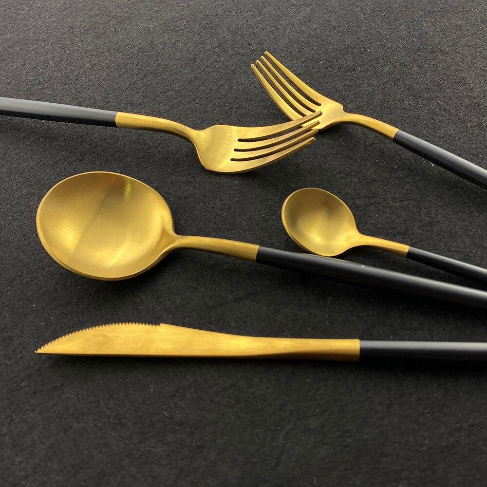 5Pcs Matte Round Handle Silver 18/10 Stainless Steel Cutlery Set Knife Dseert Fork Spoon Tableware Dinnerware Flatware Set