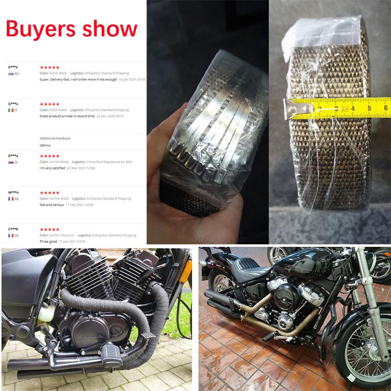 Nastro Termico per Scarico Moto Avvolgimento Tubo Acqua Calda Auto Universale 5cm 5m Scudi Rotolo Isolante Parti Modificate Motocross