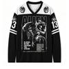 Alien Movie Graphic Hockey Jersey Long Sleeve Shirt, Retro Sci‑Fi Xenomorph Print Unisex Streetwear Top