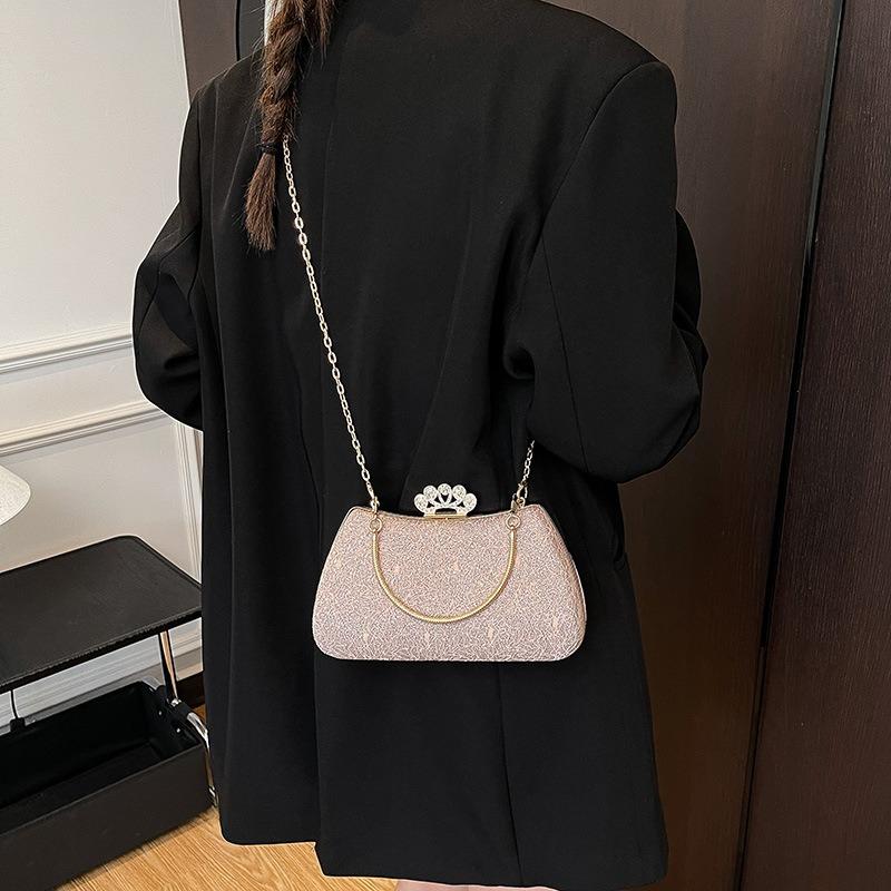 Niche light luxury diamond-encrusted dinner bag  new trendy texture chain handbag versatile hard shell women's messenger bag