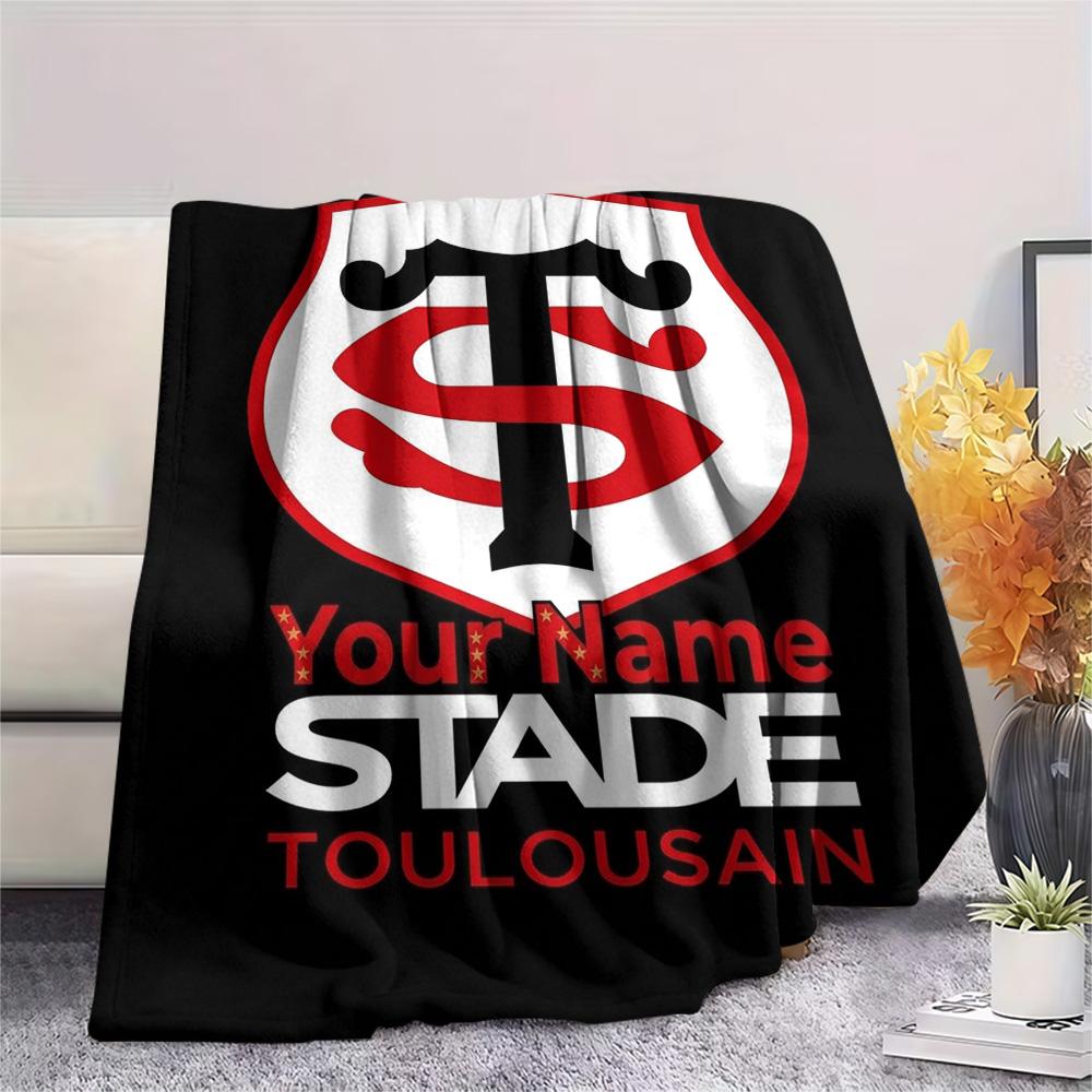 1PC Stade Toulouse Crest Custom Name Patterned Flannel Blanket Suitable For All Seasons For Home Decor Warmth And Comfort Gifts Holiday Present