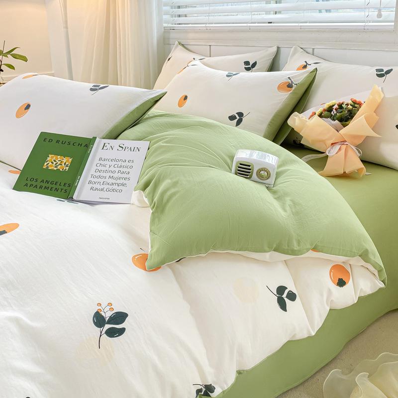 Class A Maternal And Infant Grade Small Fresh 100 Washed Cotton Four-Piece Set Student Dormitory 3Pcs Set Polished Cotton Full Quilt Cover Hat