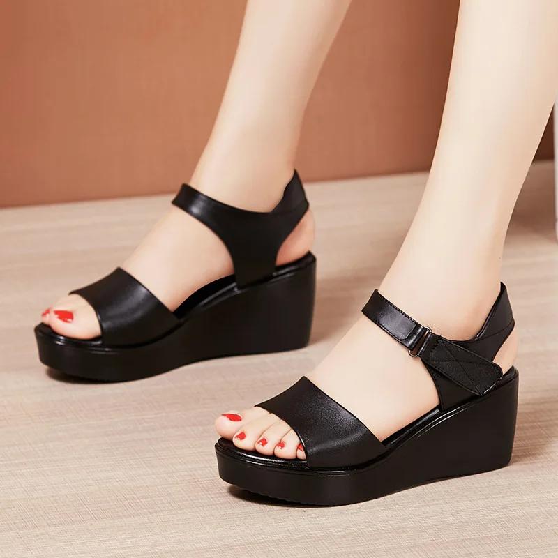 Small Size 32-43 Summer Platform Wedges Sandals Women 2025 Casual Soft Leather Shoes High Heels Sandals for Office Mom Beach