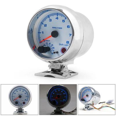 3,75" auto Univerzální Stříbrný Měřič otáčkoměru Modré světlo Inter Shift 0-8000 RPM