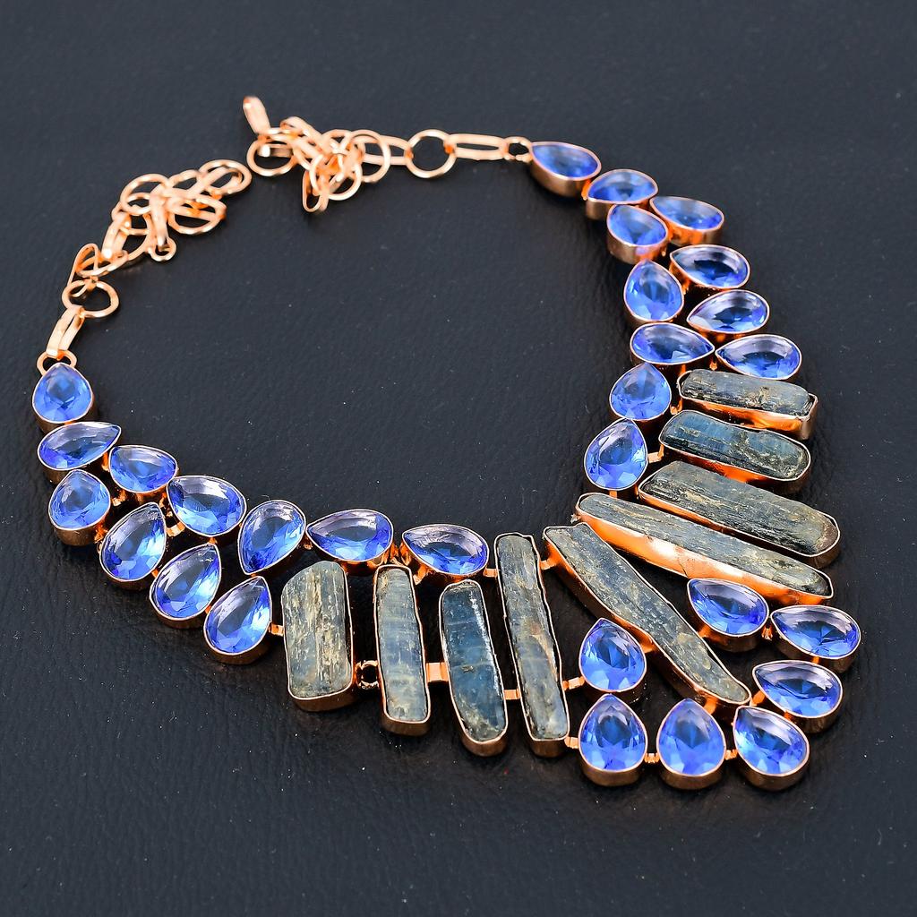 Kyanite, Milky Opal Handmade Copper Gift Jewelry Necklace 18" B0d56
