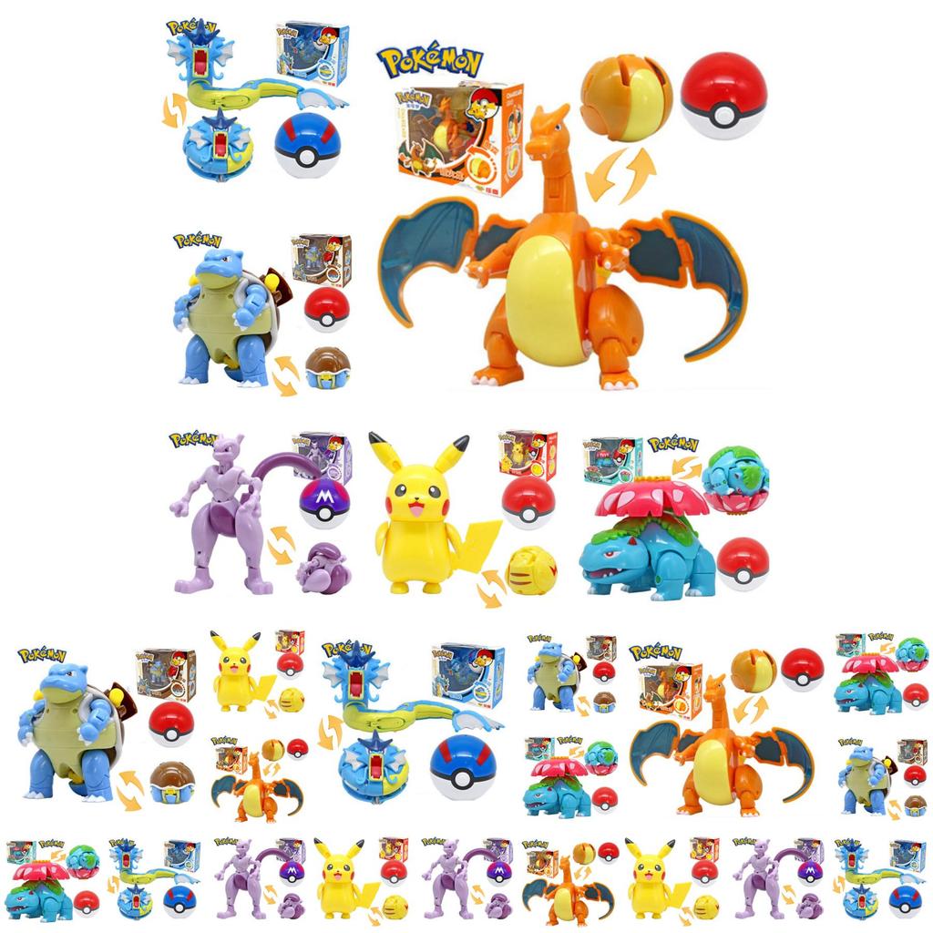Pokemon Transforming Egg Figures Pikachu Charizard Bulbasaur Collectible Toys