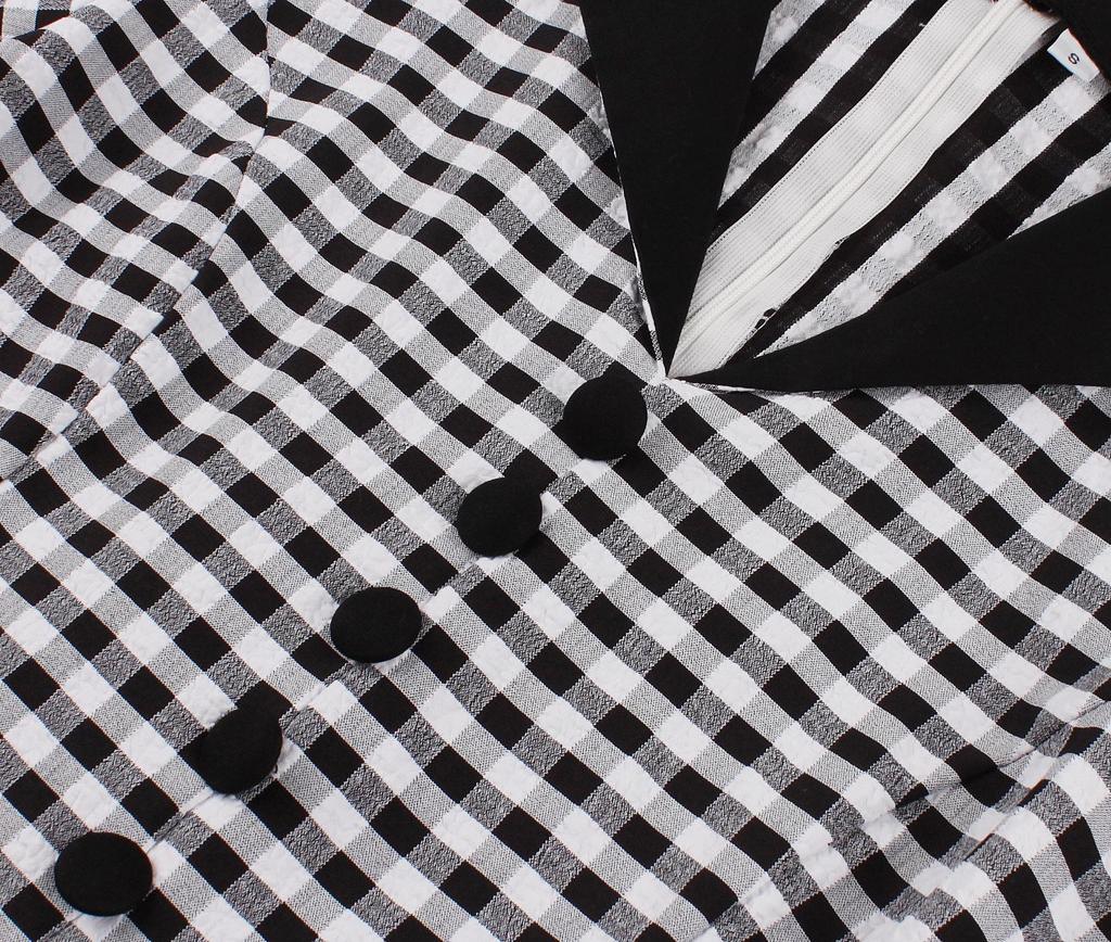 Spring 2026 European and American Women's Seven-Sleeve Black & White Plaid Lapel Dress