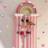 Rainbow Macrame Bow Holder Hanging Hair Bow Organizer for Girls, Hair Clip Holder Hair Clips Headband Storage Hanger Boho Wall Decor