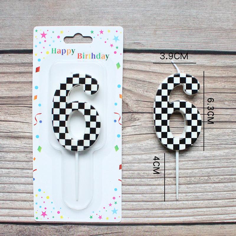 Checkerboard Number 0-9 Candle Birthday Party Decoration Black and White Grid Suction Card Number Candle
